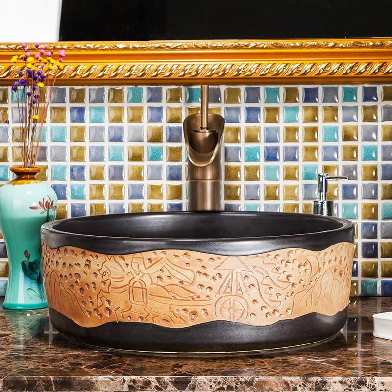 

Europe style washbasin sink Jingdezhen Art Counter Top ceramic bathroom sink ceramic art wash basin for bathroom sinks