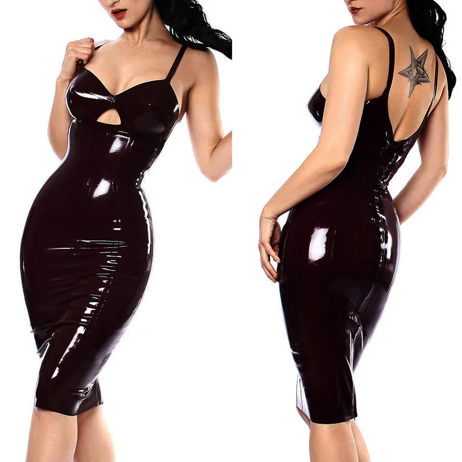 S-XXL Shiny Pvc Latex Dress Women Sexy Spaghetti Strap Hollow Out PU Leather Dress Bodycon Bandage Club Dress Vestidos