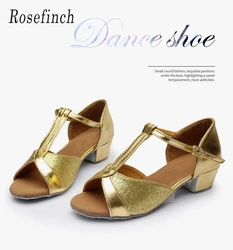 Chaussures de danse latine professionnelles en cuir pour enfants, chaussures de salle de Rhastronomique pour enfants, chaussures de tango pour filles, or, argent, haute qualité, C58