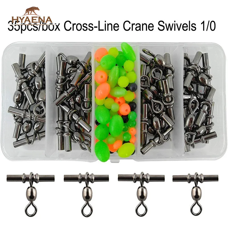 Hyaena 35pcs/box 3 ways crossline crane swivel copper fishing swivel with black nickle for steel wire size 1#,2#,3#,1/0,2/0,