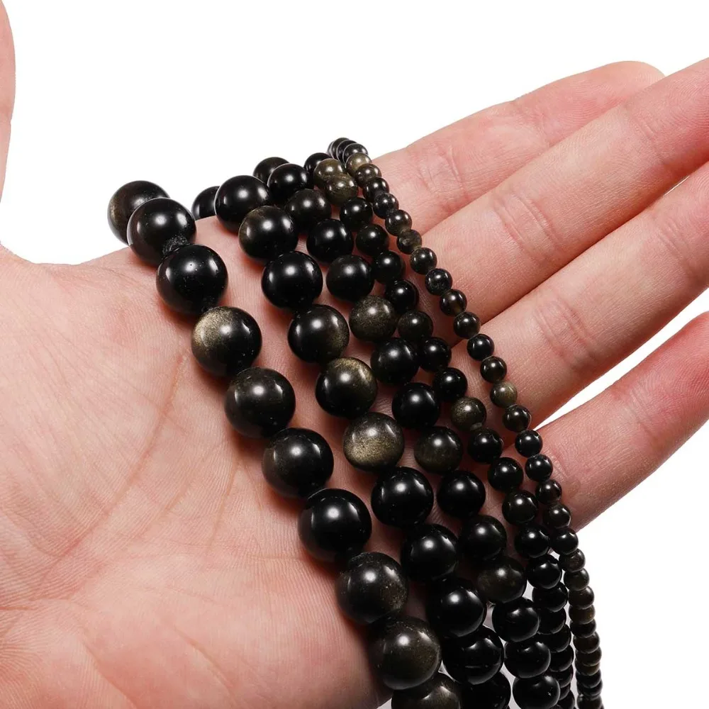 1strand/lot 4/6/8/10/12 mm Natural Obsidian Stone Beads Round Loose Spacer Bead For Jewelry Making Findings DIY Bracelet image 4