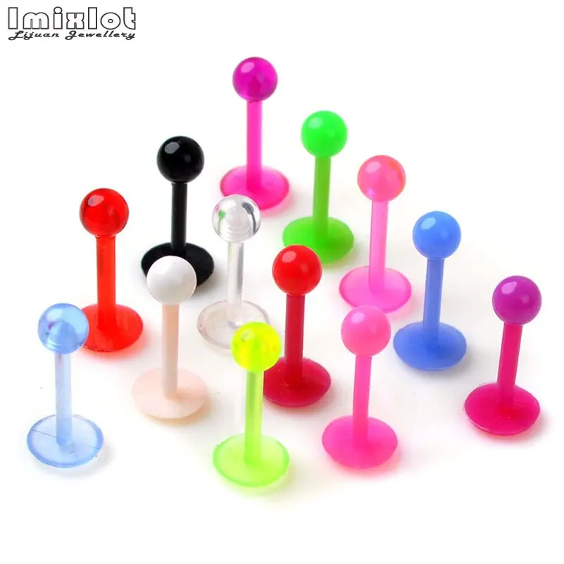 20Pcs/Lot 8mm Length Soft Bioplast Flexible Spike Ball Labret Lip Ring Ear Helix Tragus Cartilage Studs Piercing Body Jewelry