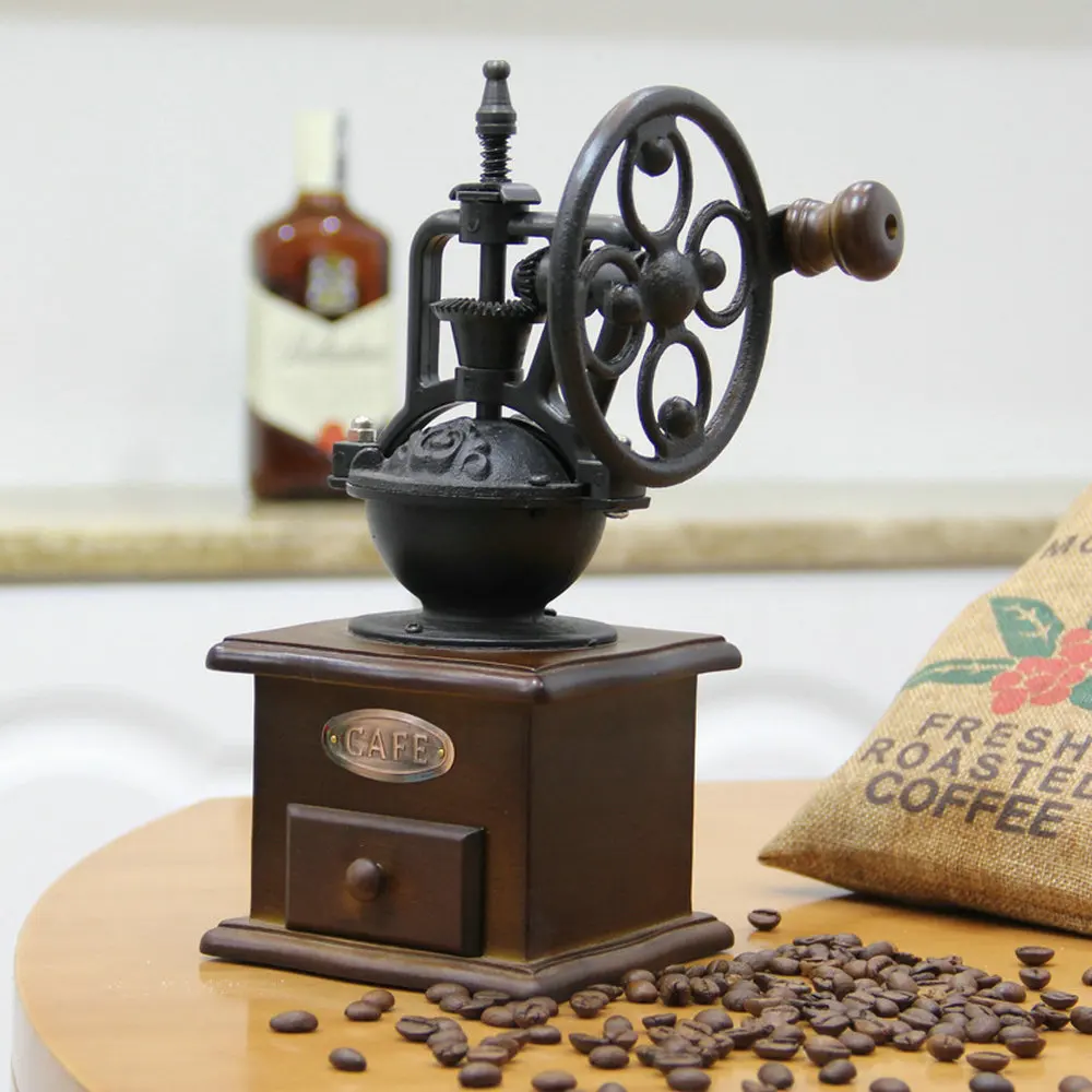 

Ferris Wheel Design Vintage Manual Coffee Grinder With Ceramic Movement Retro Wooden Coffee Mill For Home Decoration