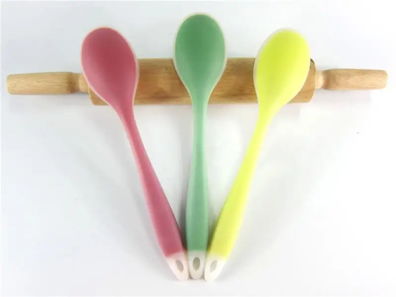 Silicone Salad Spoon Set with Long Handle, Kitchen Serving Spoon, Green Spoon, 10 in, 2 PCs/Set