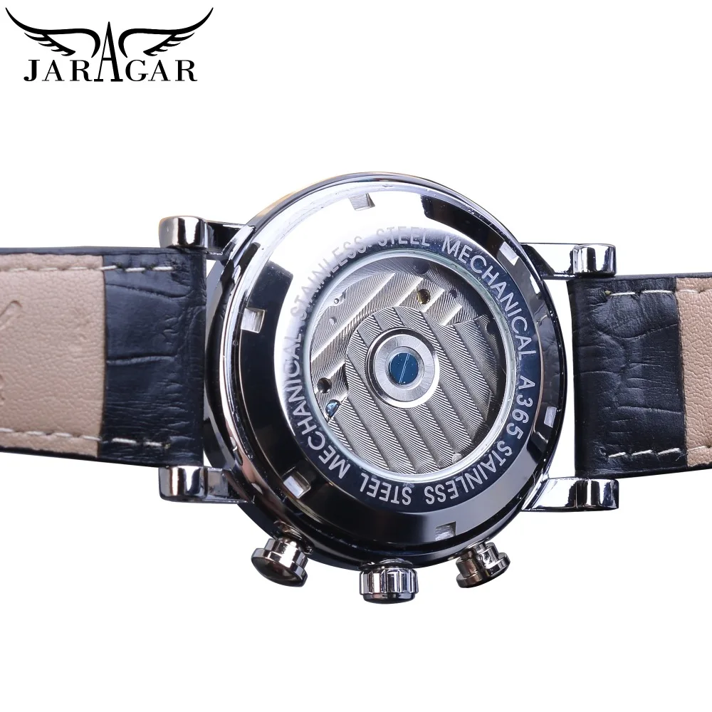 Jaragar Tourbillion Design 2019 Roman Luxury Black Genuine Leather Belt Men Fashion Automatic Wrist Watch Top Brand Luxury Clock