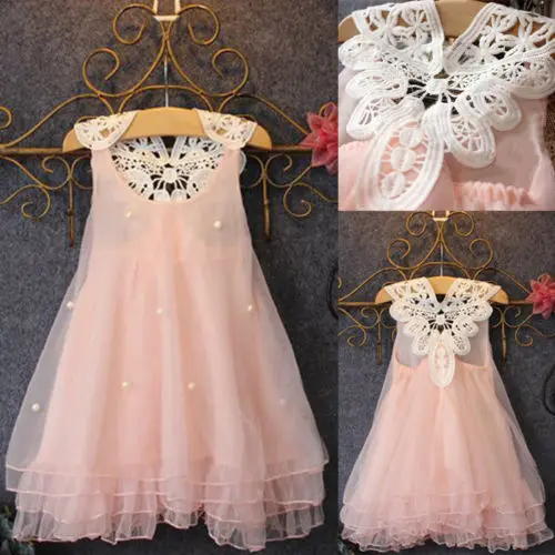 Toddler Baby Girls Infantil Cute Party Dress Pearl Lace Tulle Gown Fancy Sleeveless Tutu Dress Sundress