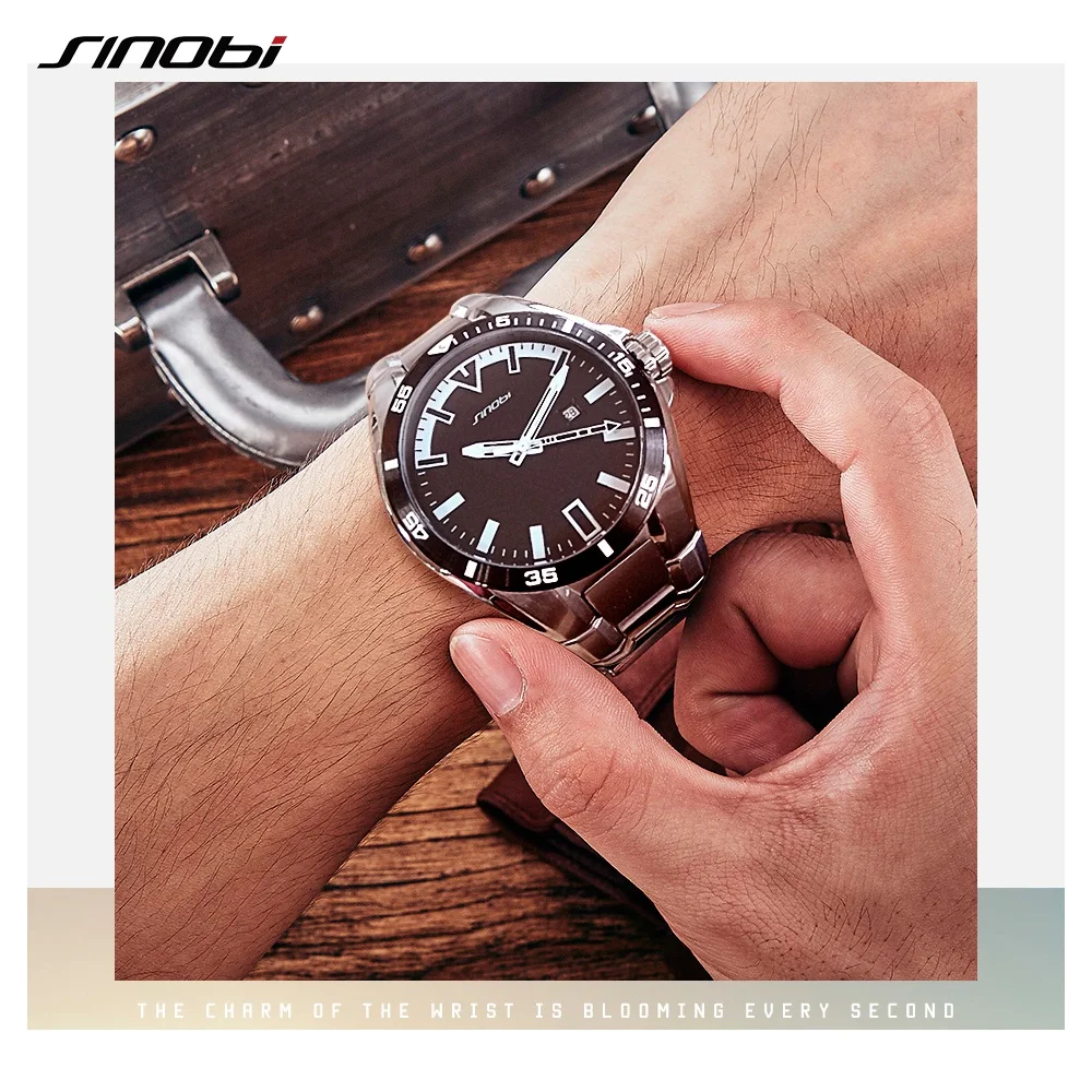 2018 SINOBI Men\'s Shock Business WatchFull Steel Male Fashoin Military Wrist Watches Men Luminous Hands Relogio Masculino saat