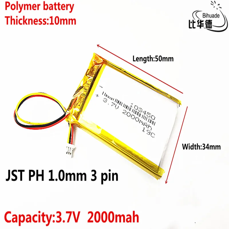 JST PH 1.0mm 3 pin dobrej jakości 3.7 V bateria litowa na początku 103450 roku 2000 mAh reflektor GPS navigator ogólne polimerowe baterie