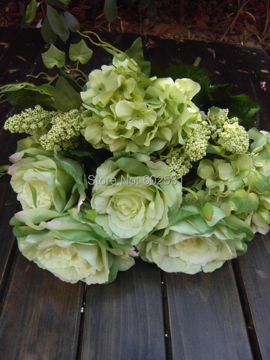 SPR Bride holding flowers Italy roses hydrangea Wedding artificial flowers Bouquet  party decorative flower silk r table flower