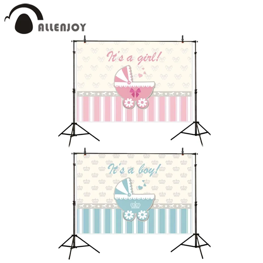 Allenjoy baby shower backdrops photocall pink blue Baby carriage Trojan Bow photobooth photography photo background photophone