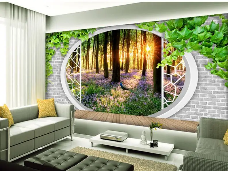 

3d nature wallpapers 3D green space to expand the green forest TV backdrop white wallpaper Home Decoration