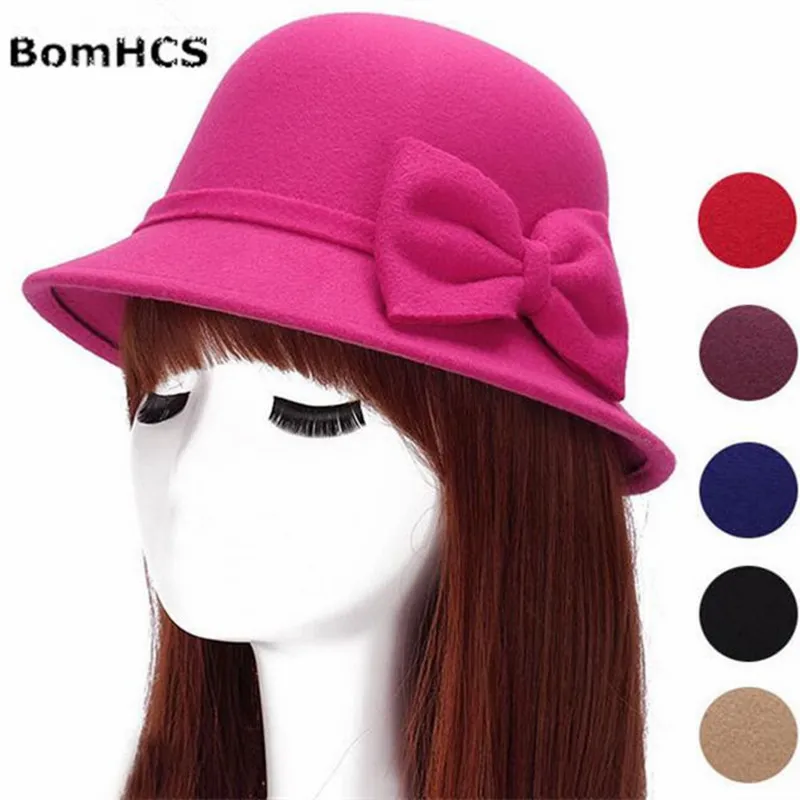 BomHCS Solid Color Spring Autum Winter Warm Hat Fedoras Women Fashion Wool-like Cap F16919MZ2