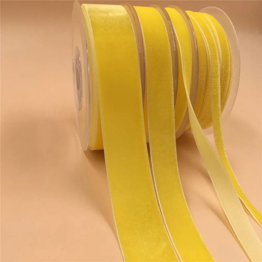 V104 Lemon Yellow Nylon Single Face Velvet Ribbon,none stretch velour ribbons webbing DIY accessories 6MM,9MM,15MM,25MM