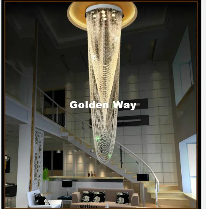 Free Shipping Modern LED Crystal Ceiling Light Fixture Long Crystal Stair Lamp Flush Mounted Crystal Light Fitting for Staircase