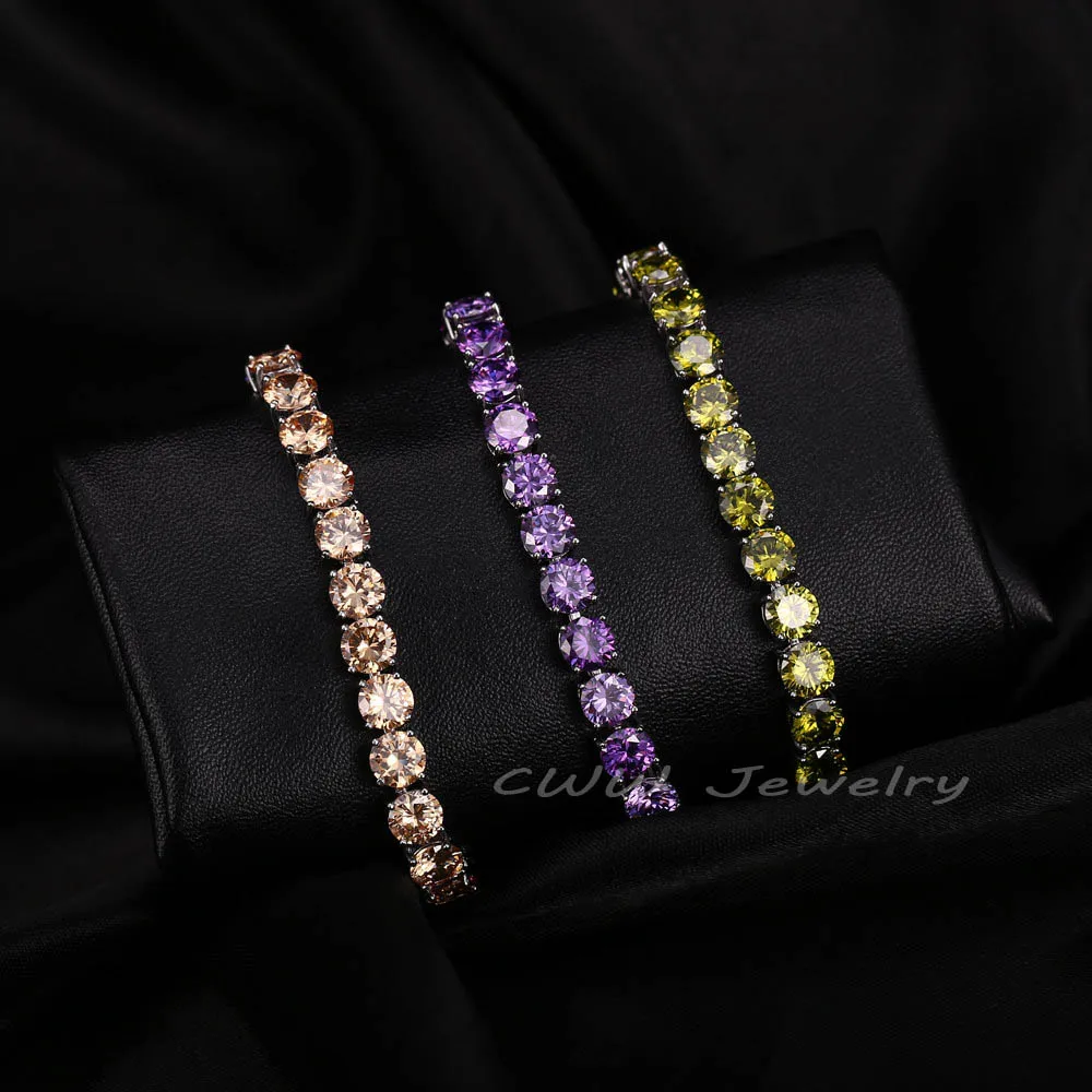 CWWZircons Brand Fashion Yellow Gold Color CZ Jewelry Clear Round Cubic Zircon Stone Chain Link Bracelets For Women CB145