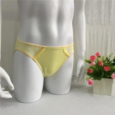 Sexy Mens Lingerie Floral Lace Bikini Briefs Underwear Underpants with Closed Penis Sheath Gay Men\'s Lingerie See-through Briefs