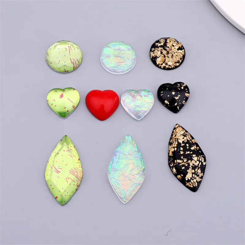 6pcs Emerald Green Gold Foil Round Love Resin Patch For Jewelry Findings DIY Ring Earrings Cabochon Bead Crafts Charms Make F411