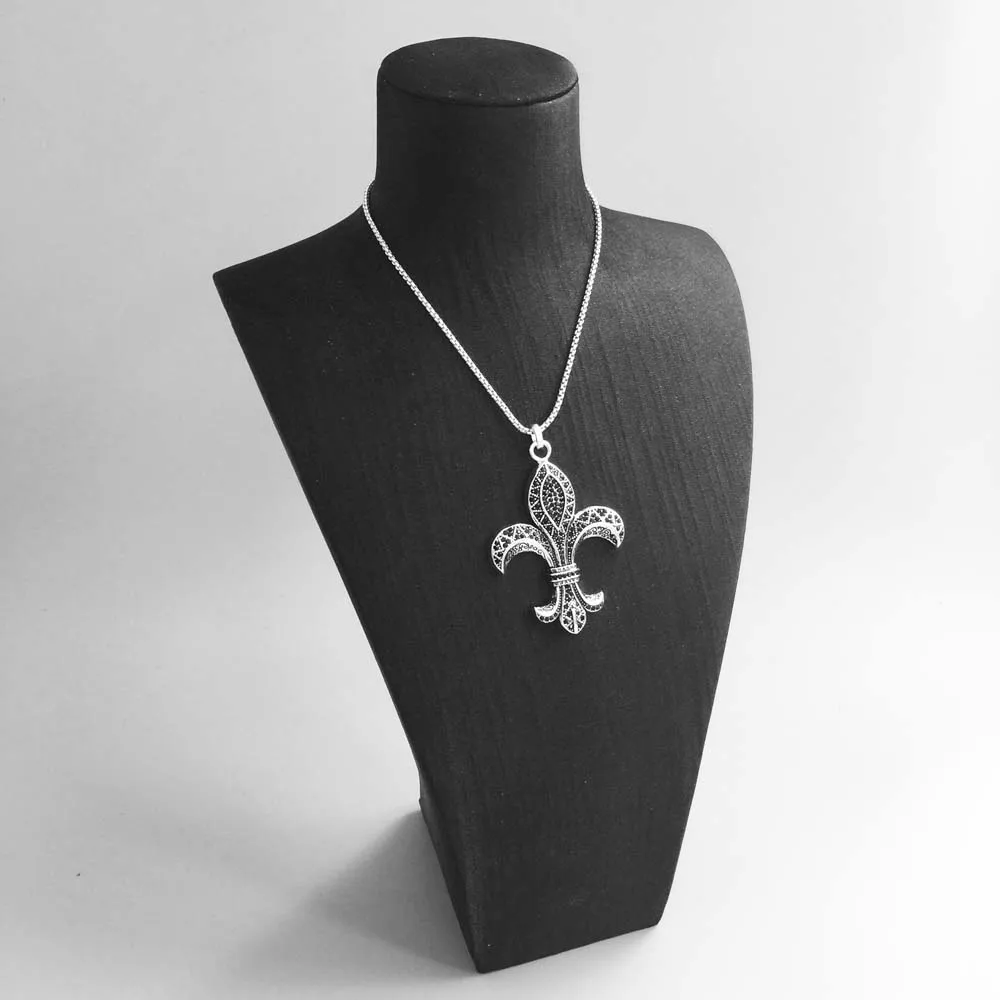 Pendant Fleur-de-lis Lily CZ Black Zirconia 925 Sterling Silver Fine Jewelry Fit Necklace Vintage Badge Gift For Men Woman