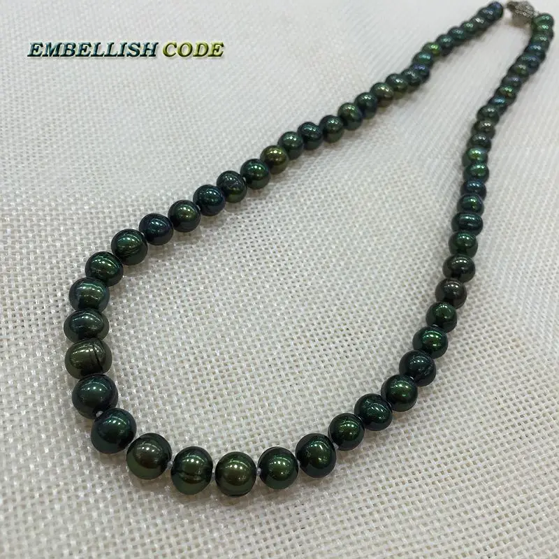 low price 7-8mm necklace bracelet set Promotions sale dark Malachite green real Cultured pearls necklace Classic style for women