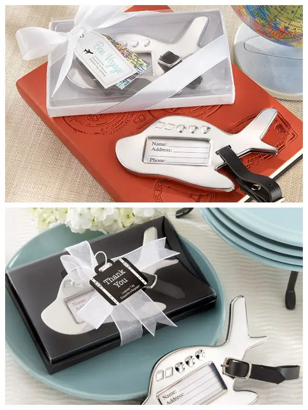 

10Pcs Wedding Gift for Guests of Bon Voyage Silver-Finish Airplane Luggage Tag For travel and destination wedding favors