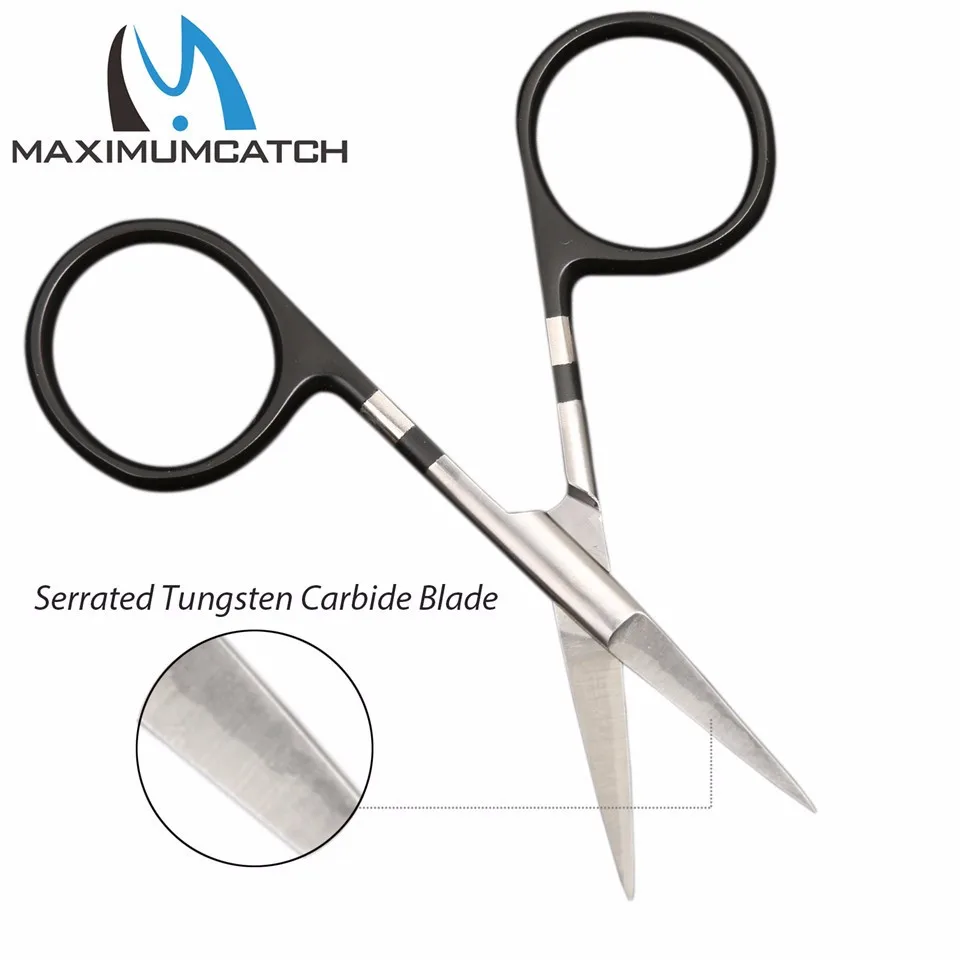 Maximumcatch Fly Tying Scissors Tungsten/Stainless Steel Carbide Blade Adjustable Serrated Fishing Scissors Straight