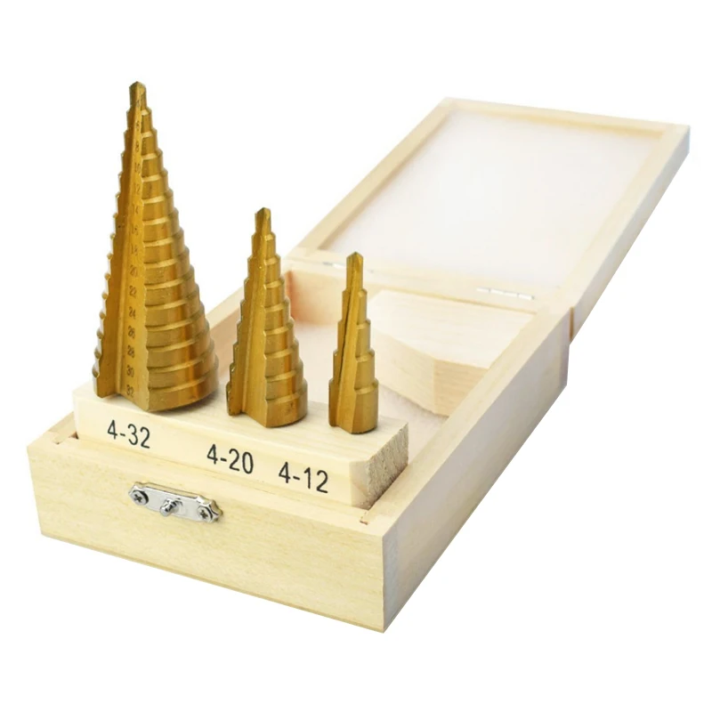 HSS Passo Punta Del Trapano s Hex Shank Cono Passo Core Punta Del Trapano Foro Cutter Set 4-12mm 4-20mm 4-32mm Metric Spirale Passo di Perforazione del Metallo