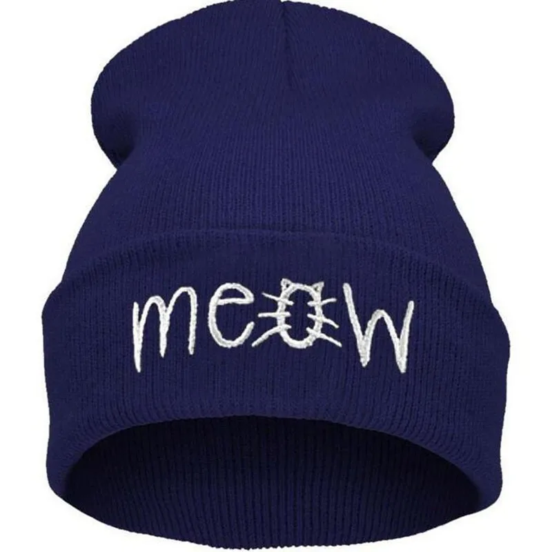 Korean Fashion Apparel Accessories Skullies Beanies Winter Warm Cap MEOW Letters Embroidery Man Women Hats Knitted 4 Colors