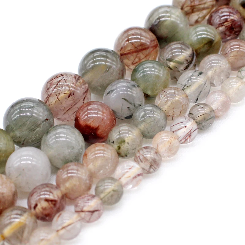 Superior quality Natural Rutilated Quartz hair crystal stone beads DIY Loose Beads for jewelry making Bracelet  Accessories