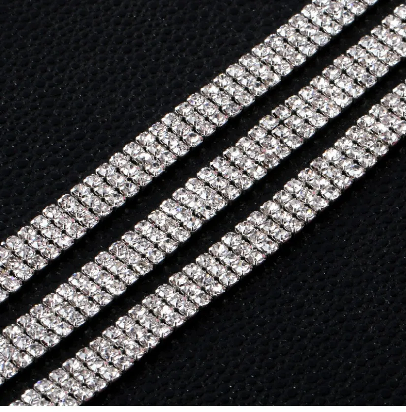 Free Exprress Shipping 200 yards 3rows Sew On Rhinestone Chain, Rhinestone Applique,Wedding Applique,Rhinestone Trim LSRT12184-1