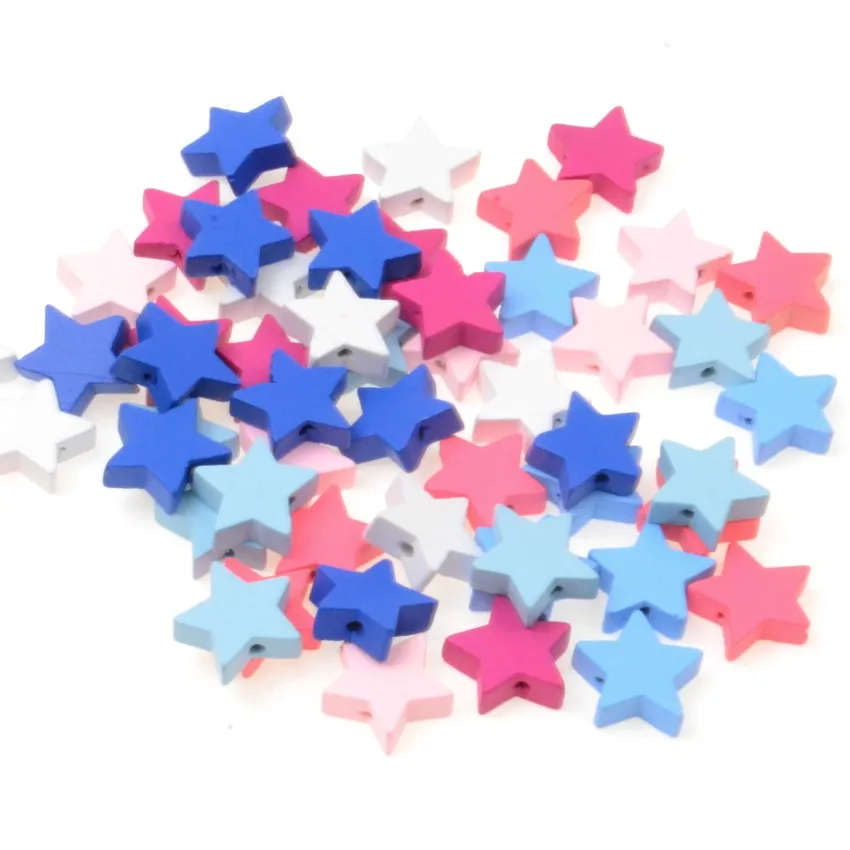 MIAOCHI DIY 50Pcs/Lot Cute Star Shape Spacer Wooden Beads For Jewelry Makeing Baby Toys Pacifier Clip Crafts Wood Bead 19*19mm