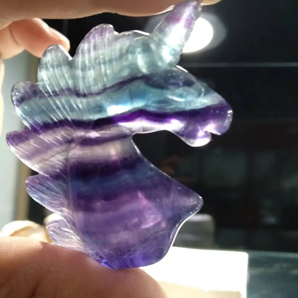 

Hand Carved natural quartz rock crystal animal miniature unicorn fluorite