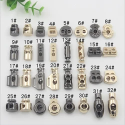 50pcs Gold/Black Tone Metal Stopper Spring Toggle Buckle Cord Locks Claps Drawstring Stops End Button Single/Double holes Clasp