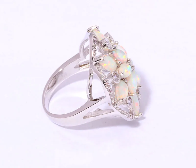 CiNily Created White Fire Opal Cubic Zirconia Silver Plated Wholesale Hot Sell for Women Jewelry Wedding Ring Size 8 9 OJ7186