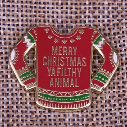 Merry Christmas Ya Filthy Animal Lapel Pin Home Alone Brooch Ugly Christmas Sweater Party Gift Enamel Pin