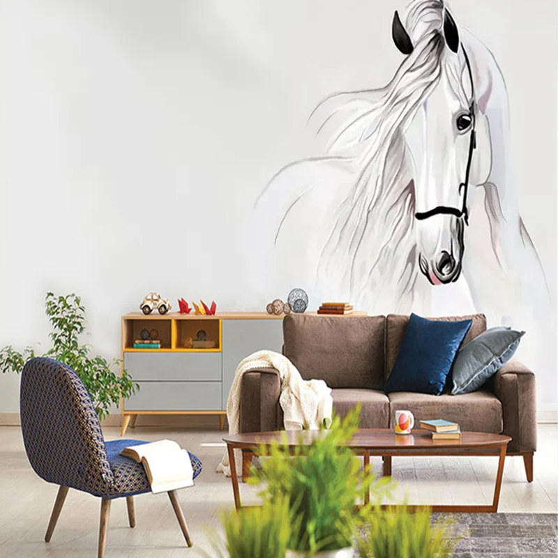 Papel de parede com foto personalizada 3d, arte abstrata para paredes do quarto, pintada à mão, cavalo branco, decoração da sala de estar