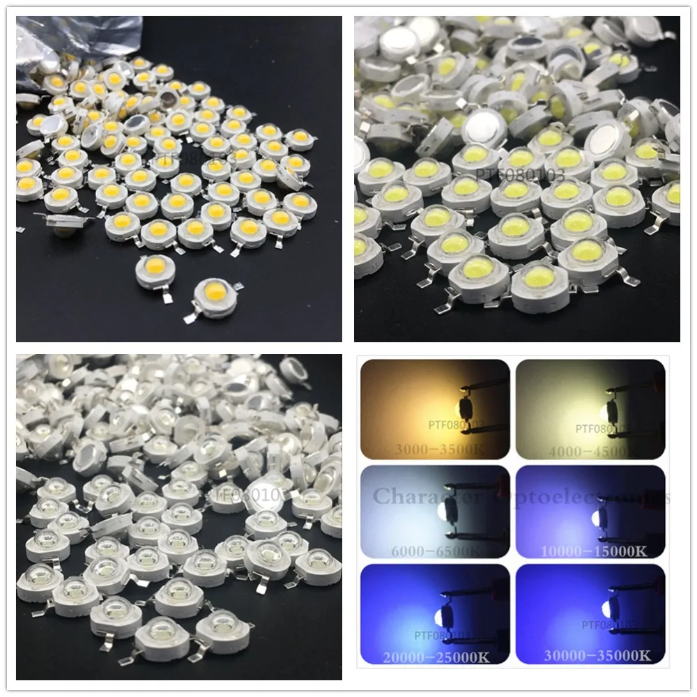 10 20 50 100pcs1W 3W Cool/Pure White Warm White Cold White 200~260LM LED Emitter Light Lamp 3000k 4500k 10000k 20000k 30000k