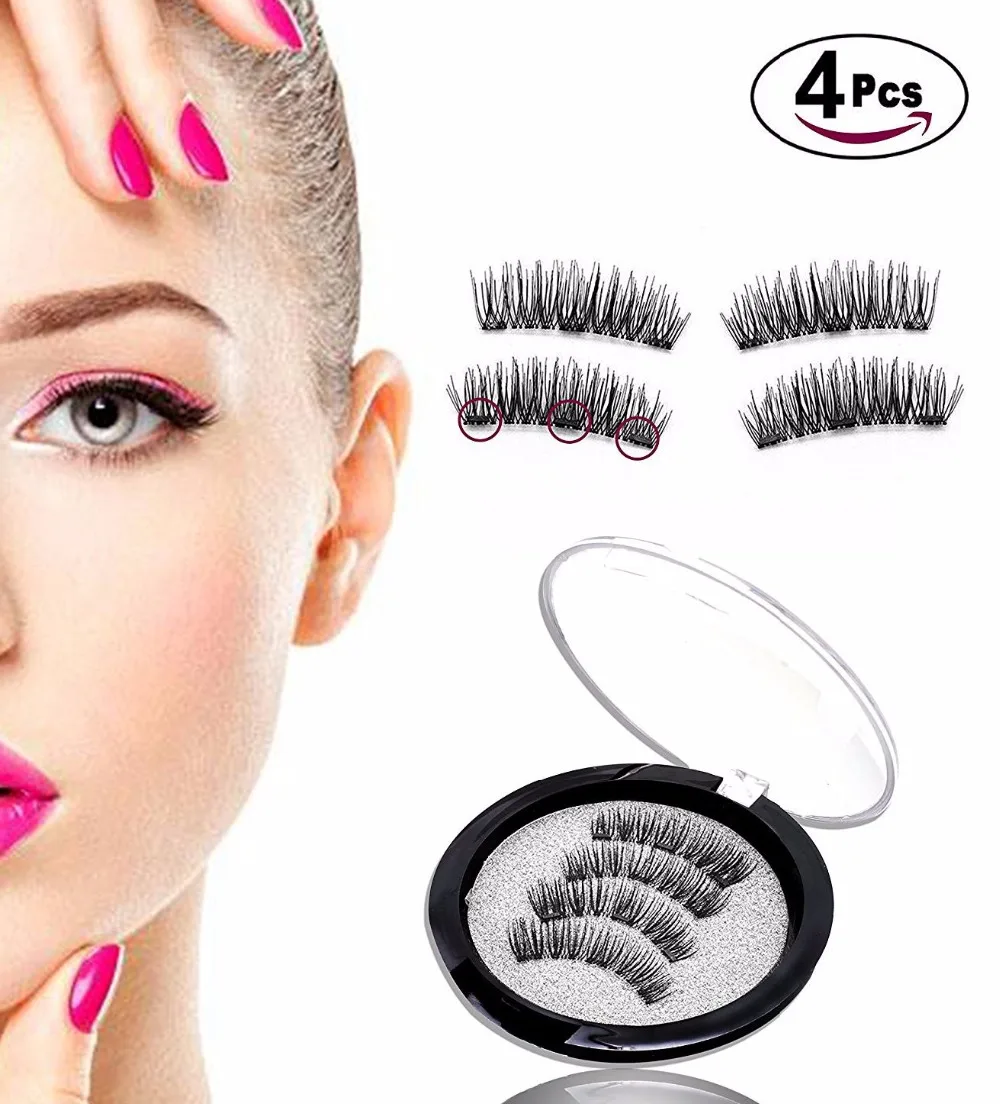 Magnetic Eyelashes 3/4 Magnets False Eyelashes, No Glue Makeup Natural Magnetic Lashes,Faux Cils Magnetique,Pestañas Magneticas