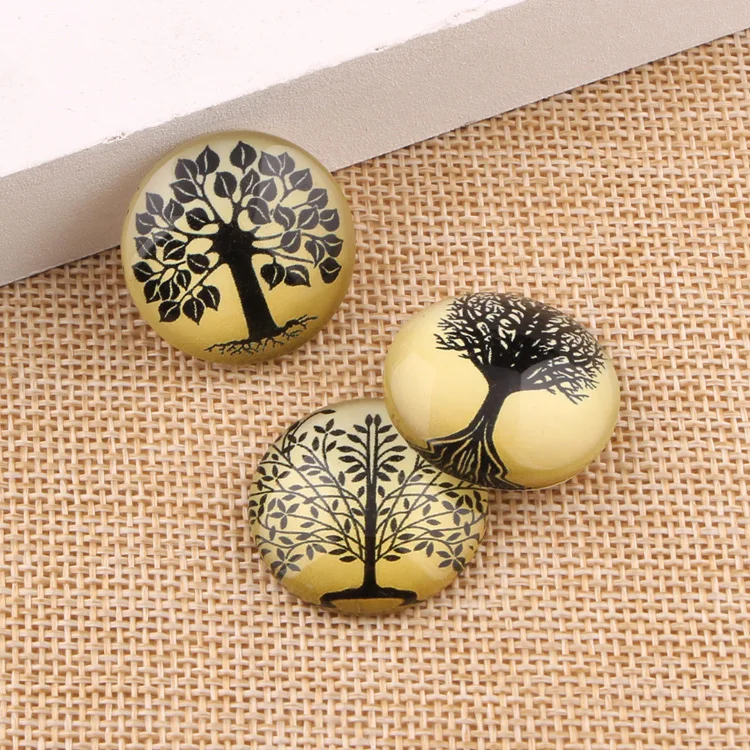 onwear mixed handmade black tree photo glass round cabochon 10mm 12mm 14mm 18mm 20mm 25mm diy cameo jewelry findings