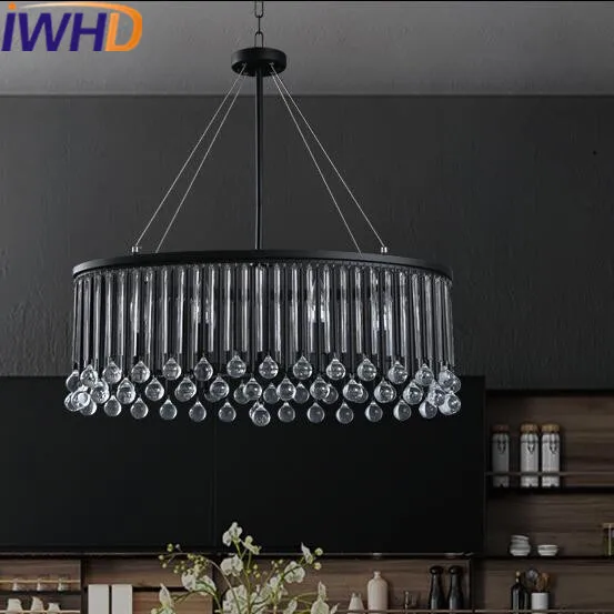 

IWHD Crystal LED Pendant Lamp Vintag Industrial Pendant Lights Loft Style Iron Circular Retro Pendant Lamparas Home Lighting