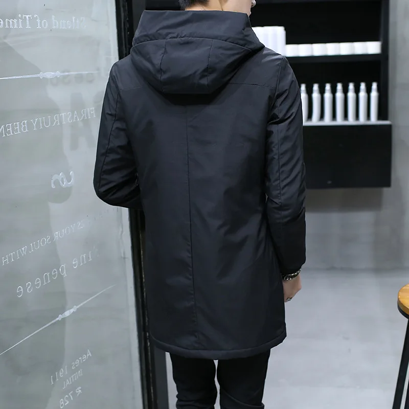 2021ฤดูหนาวเสื้อผู้ชาย Hooded Slim เกาหลี Parka Hombre ยาว Cashmere Mens Windbreaker Parkas ฝ้ายเสื้อผ้า