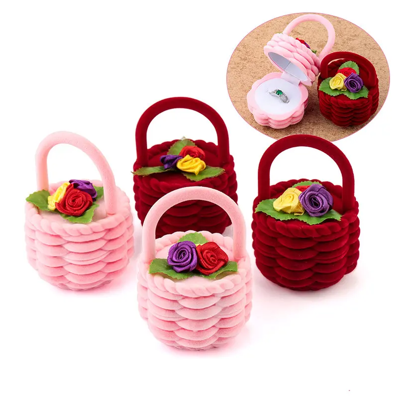 1 Piece cute Flower basket Velvet Wedding Engagement Ring Box Gift Box Holder for Earrings Necklace Display Jewelry case