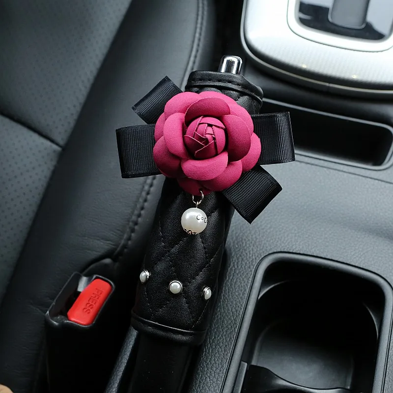 1PC Fashion Pearl Camellia Flower Car Seat Belt Cover Shoulder Pads Car Shifter Hand Brake Covers Auto Interior Accessories
