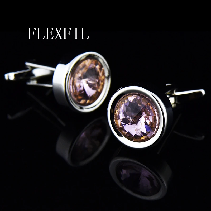 FLEXFIL jewelry shirt Fashion cufflink for men Brand Cuff link Button metal crystal High Quality Wedding Male Free Shipping