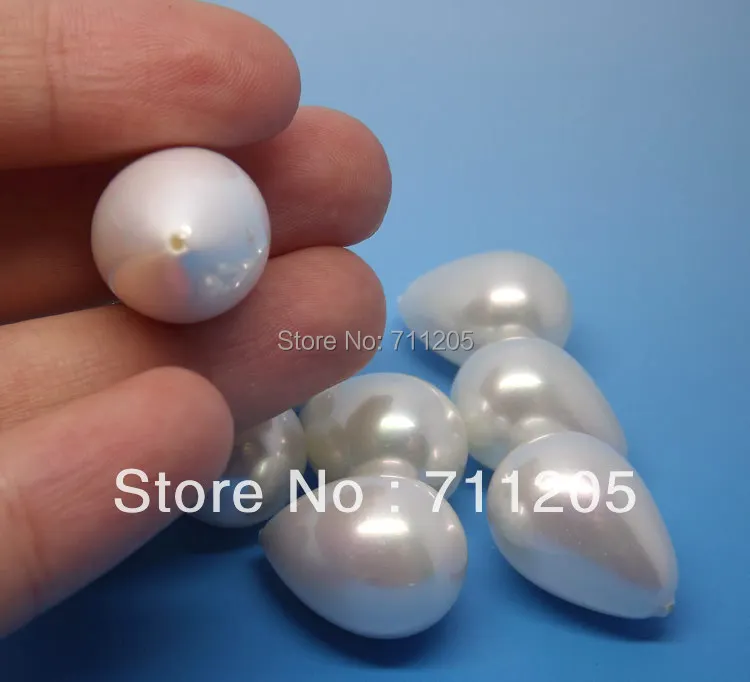 2pcs , 15x21mm White Shell Pearl Half Drilled Water Drop Beads