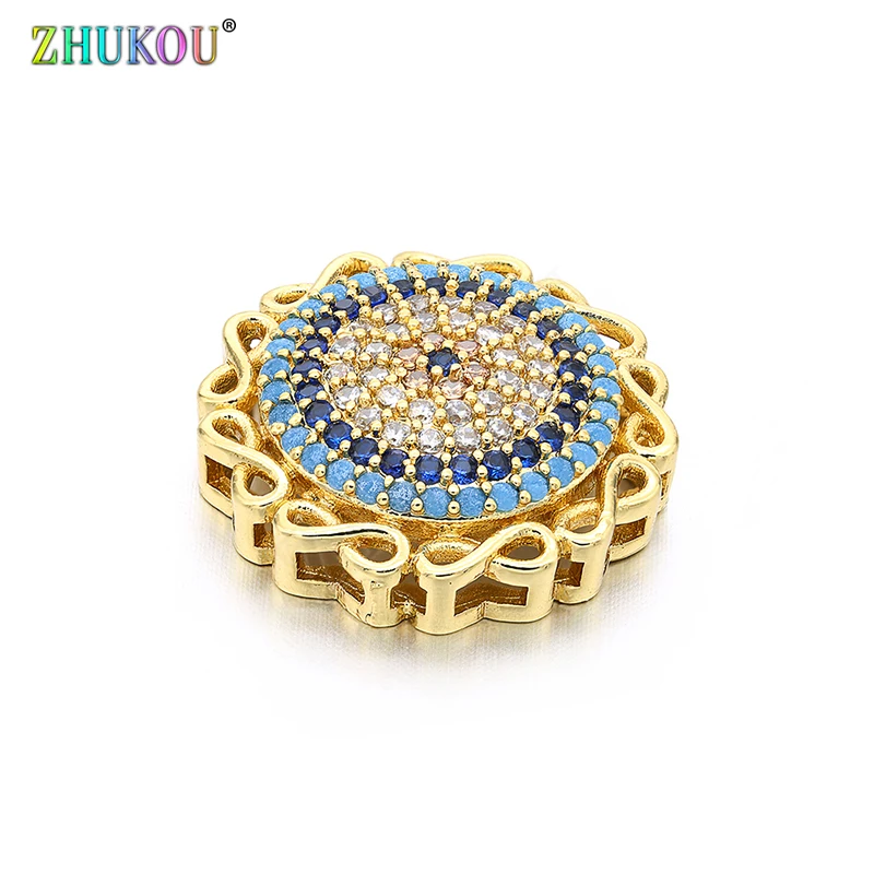 19*19mm 패션 황동 큐빅 지르코니아 라운드 모양 꽃 매력 커넥터, DIY 보석 만들기, 모델: VS293