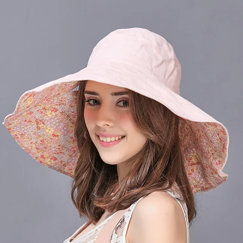 Sun Hat Wide Brim Adult Sunshade Cap Both Side Female Summer Outdoor Folding Hat Lady Sun Protection Uv  Sun Hat B-7966