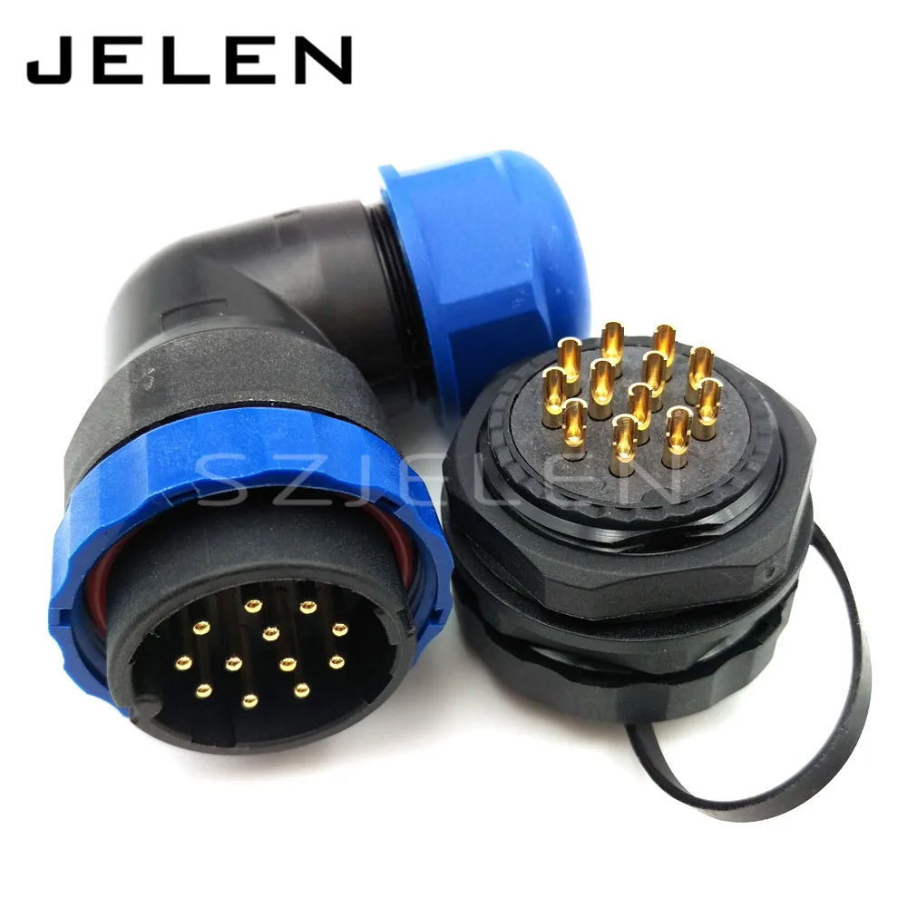 SD28 ,12 pin waterproof connector plug and socket, IP67,  12 pin panel Male and female  connectors, 90 degree elbow plug