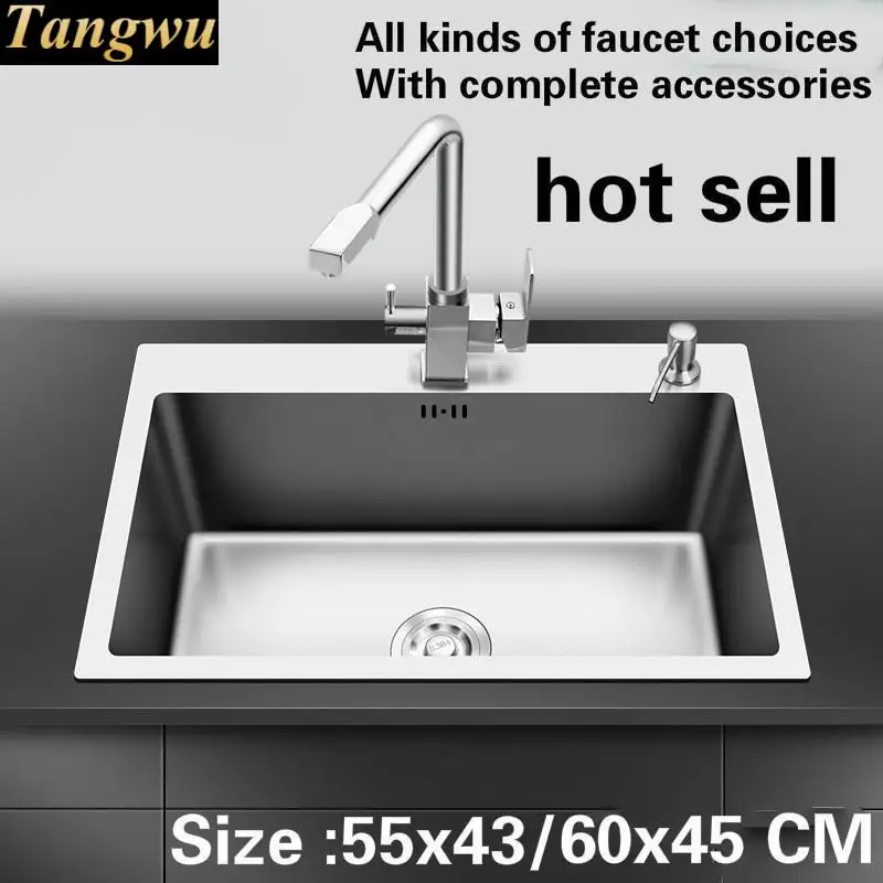 

Free shipping Fashion kitchen sink durable 304 stainless steel 4 mm thick hand made single slot hot selling 55x43/60x45 CM