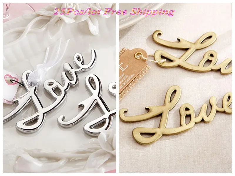 

(25 Pieces/lot) Unique Wedding Gift and Favor of Love bottle opener favor for wedding and party gift Bridal favors Silver Gold