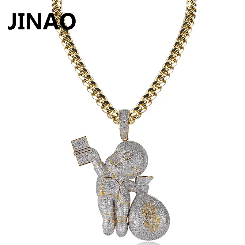 

Fashion AAA CZ Gold Dollar Gangster Kid Little Richgang Iced Out Pendant Necklace Hip Hop Jewelry Statement Necklaces Man Gifts